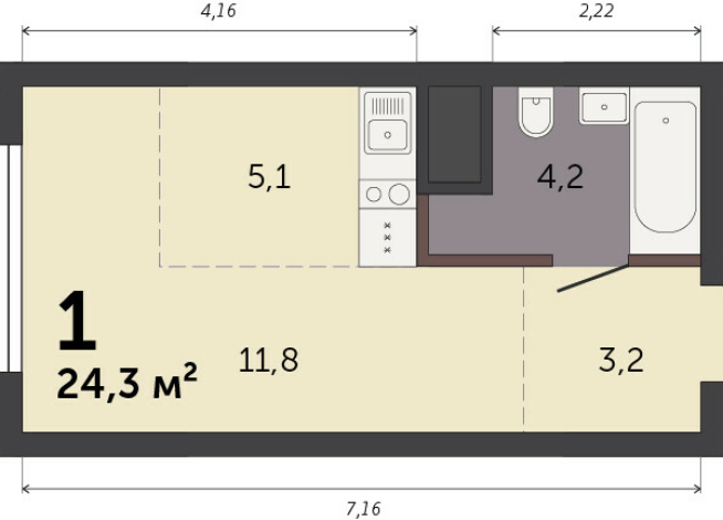 24.30 м² | 13 - 32 эт.