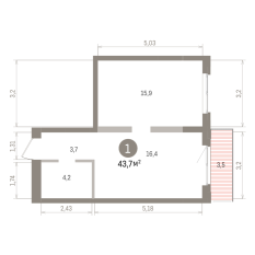 43.00 м² | 7 - 9 эт. 00
