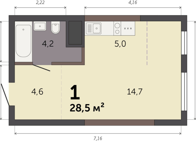 28.50 м² | 9 - 32 эт.