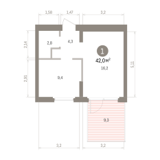 42.00 м² | 2 - 7 эт. 00