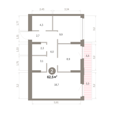 62.00 м² | 3 - 9 эт. 00