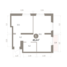 45.00 м² | 4 - 9 эт. 00