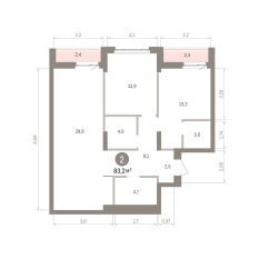 83.00 м² | 8 - 16 эт. 00