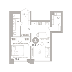 55.00 м² | 13 - 25 эт. 00