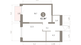 42.00 м² | 11 - 16 эт.