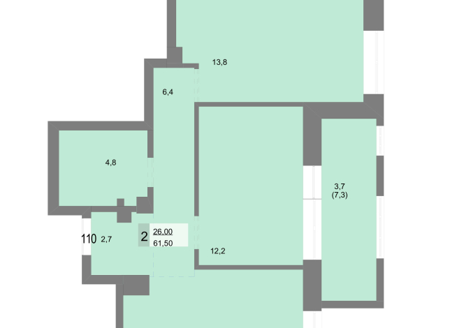 61.50 м² | 15 - 30 эт.