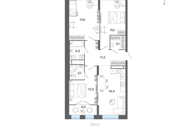 90.45 м² | 18 - 25 эт.
