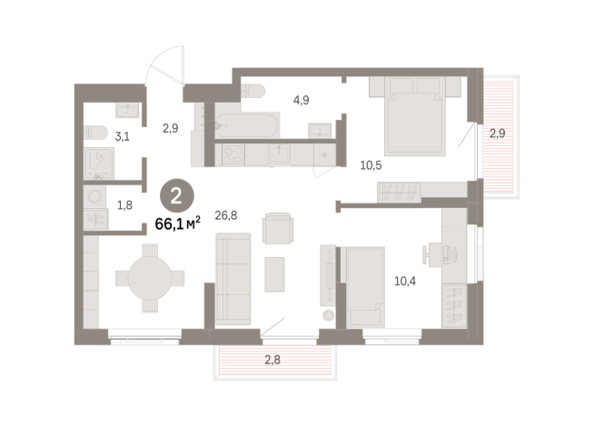 66.00 м² | 7 - 9 эт.