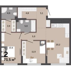 72.90 м² | 1 - 17 эт. 00