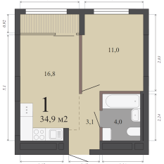 34.90 м² | 11 - 15 эт. 00