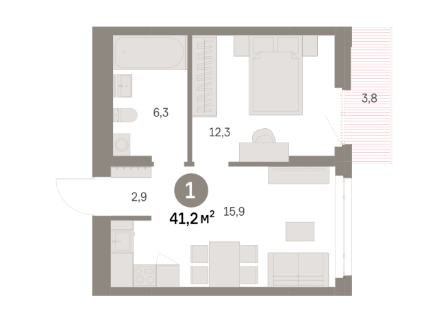 41.00 м² | 3 - 8 эт.