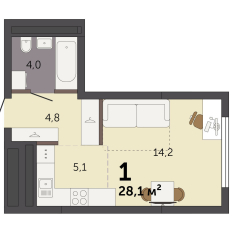 28.10 м² | 20 - 32 эт. 00