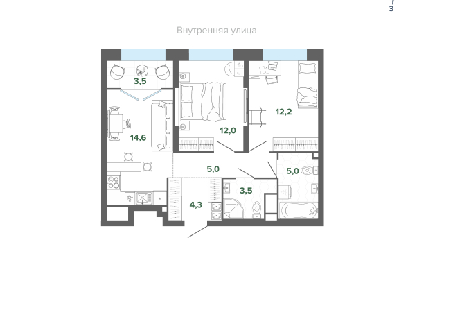 59.96 м² | 13 - 25 эт.