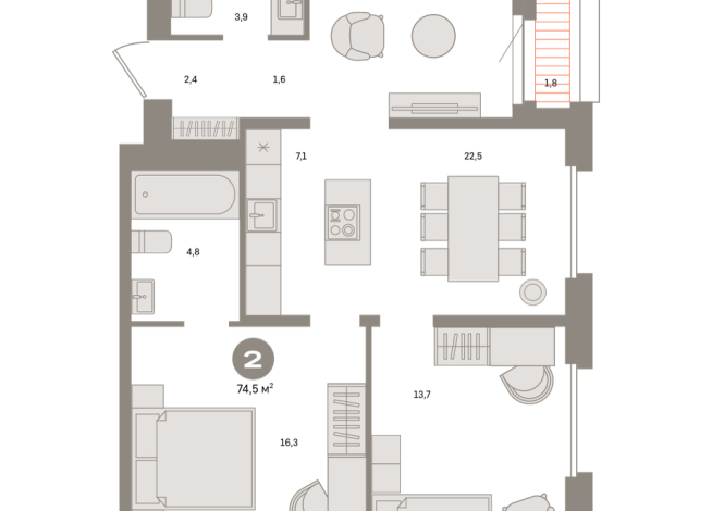 74.00 м² | 2 - 9 эт.