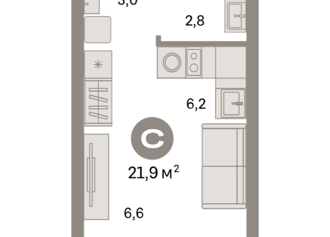 21.00 м² | 5 - 9 эт.