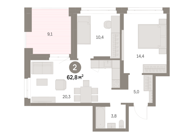 62.00 м² | 4 - 16 эт.