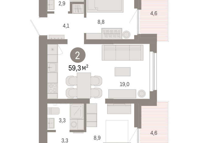 59.00 м² | 2 - 9 эт.