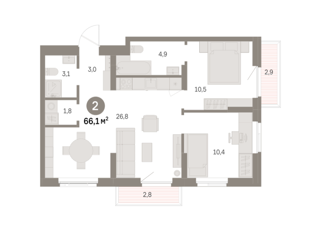 66.00 м² | 6 - 9 эт.