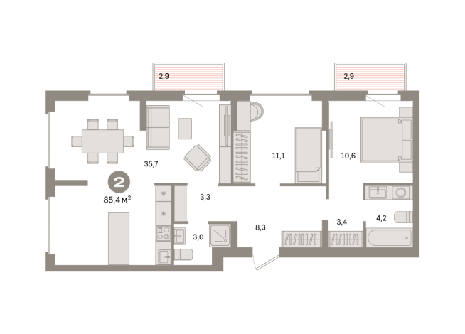 85.00 м² | 4 - 9 эт.