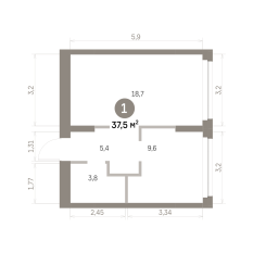 37.00 м² | 2 - 8 эт. 00