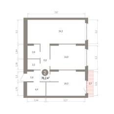 76.00 м² | 7 - 16 эт. 00