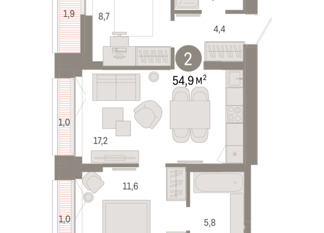 54.00 м² | 7 - 7 эт.