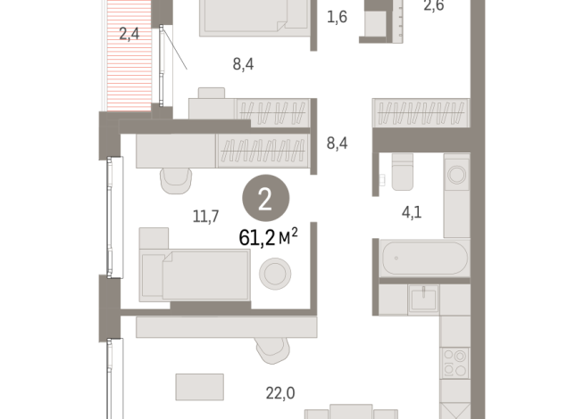 61.00 м² | 16 - 25 эт.
