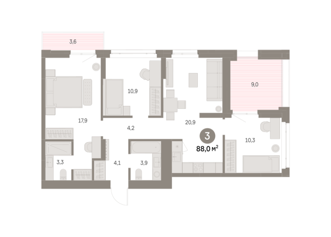 87.00 м² | 6 - 16 эт.