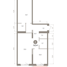 74.00 м² | 2 - 9 эт. 00