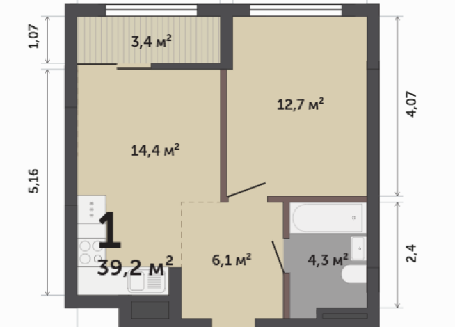 39.20 м² | 10 - 12 эт.