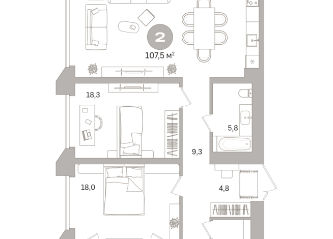 107.00 м² | 4 - 25 эт.