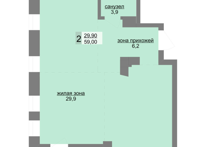 59.40 м² | 23 - 30 эт.