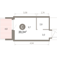 20.00 м² | 6 - 9 эт. 00