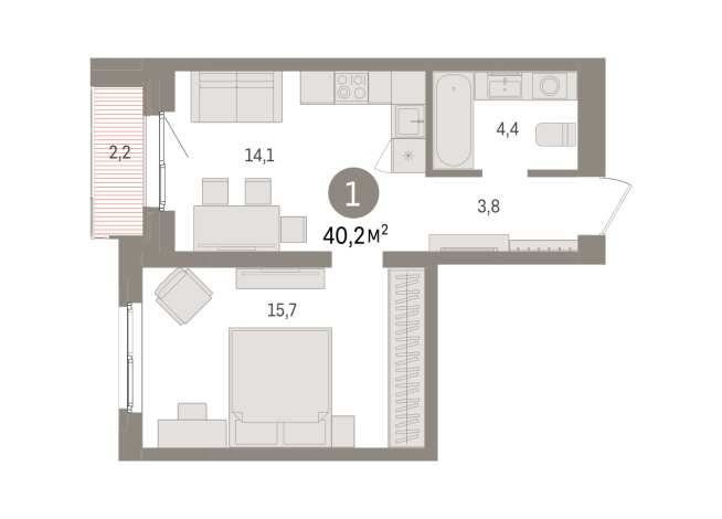 40.00 м² | 9 - 15 эт.