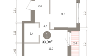 33.00 м² | 16 - 25 эт.