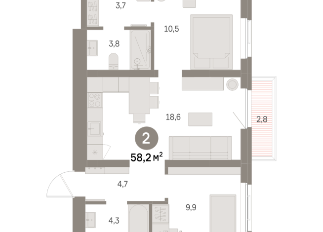 58.00 м² | 7 - 9 эт.
