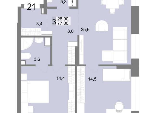 77.00 м² | 5 - 25 эт.