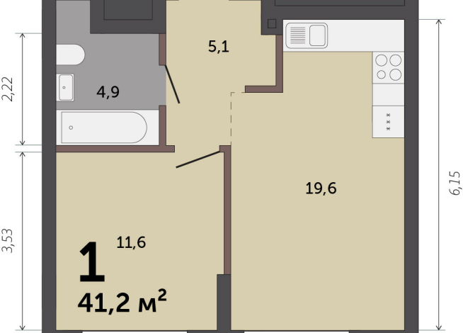 40.90 м² | 1 - 17 эт.