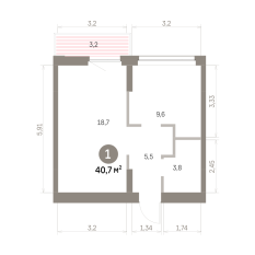 40.00 м² | 3 - 9 эт. 00