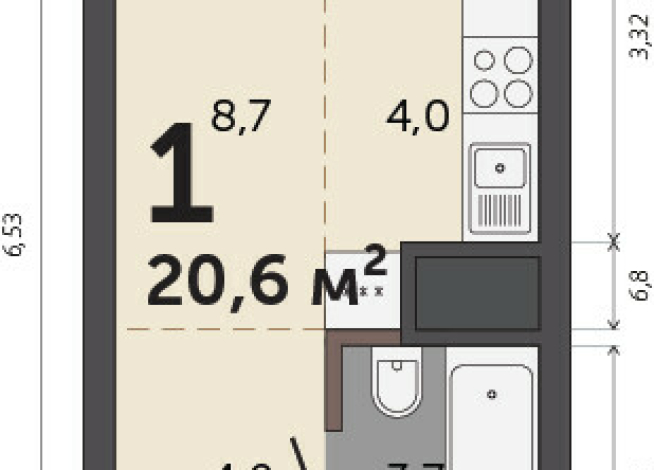20.60 м² | 7 - 30 эт.