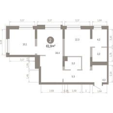 61.00 м² | 2 - 8 эт. 00
