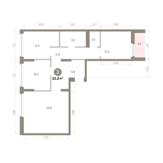 85.00 м² | 3 - 8 эт. 00