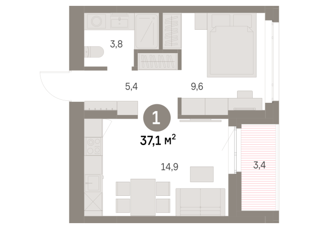 36.00 м² | 2 - 9 эт.