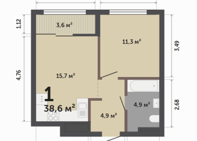 38.60 м² | 9 - 17 эт.
