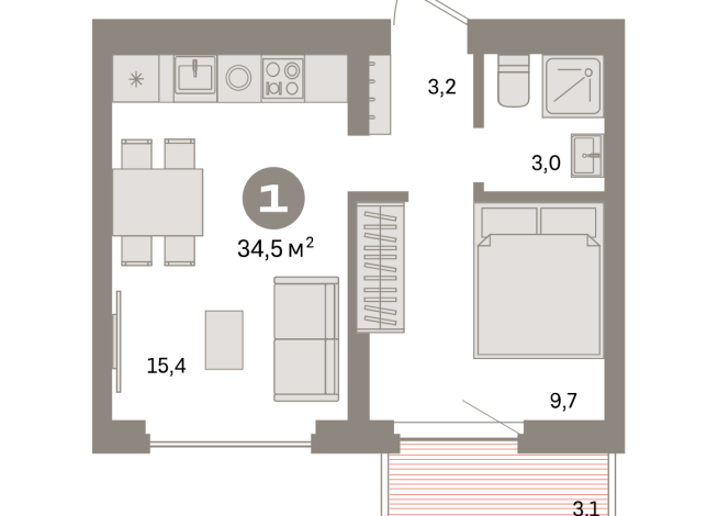 34.00 м² | 9 - 9 эт.