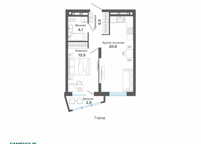 46.50 м² | 18 - 25 эт.