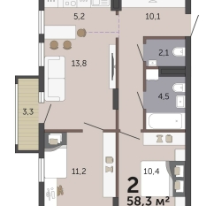 58.30 м² | 9 - 19 эт. 00