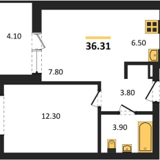 1-к квартира | 33.90 м² | 7 - 12 эт. 00