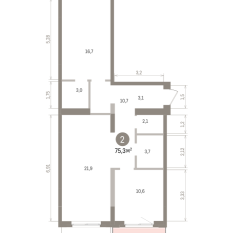 75.00 м² | 7 - 9 эт. 00
