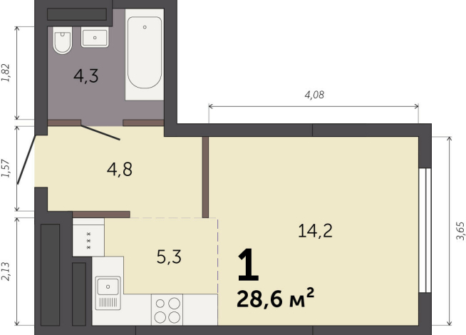 28.60 м² | 14 - 32 эт.